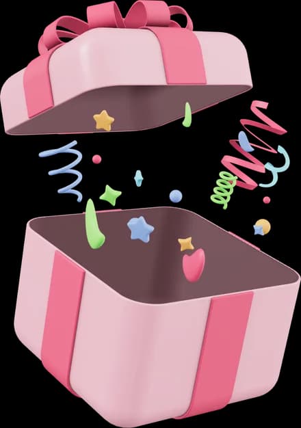 An opened gift box bursting with confetti