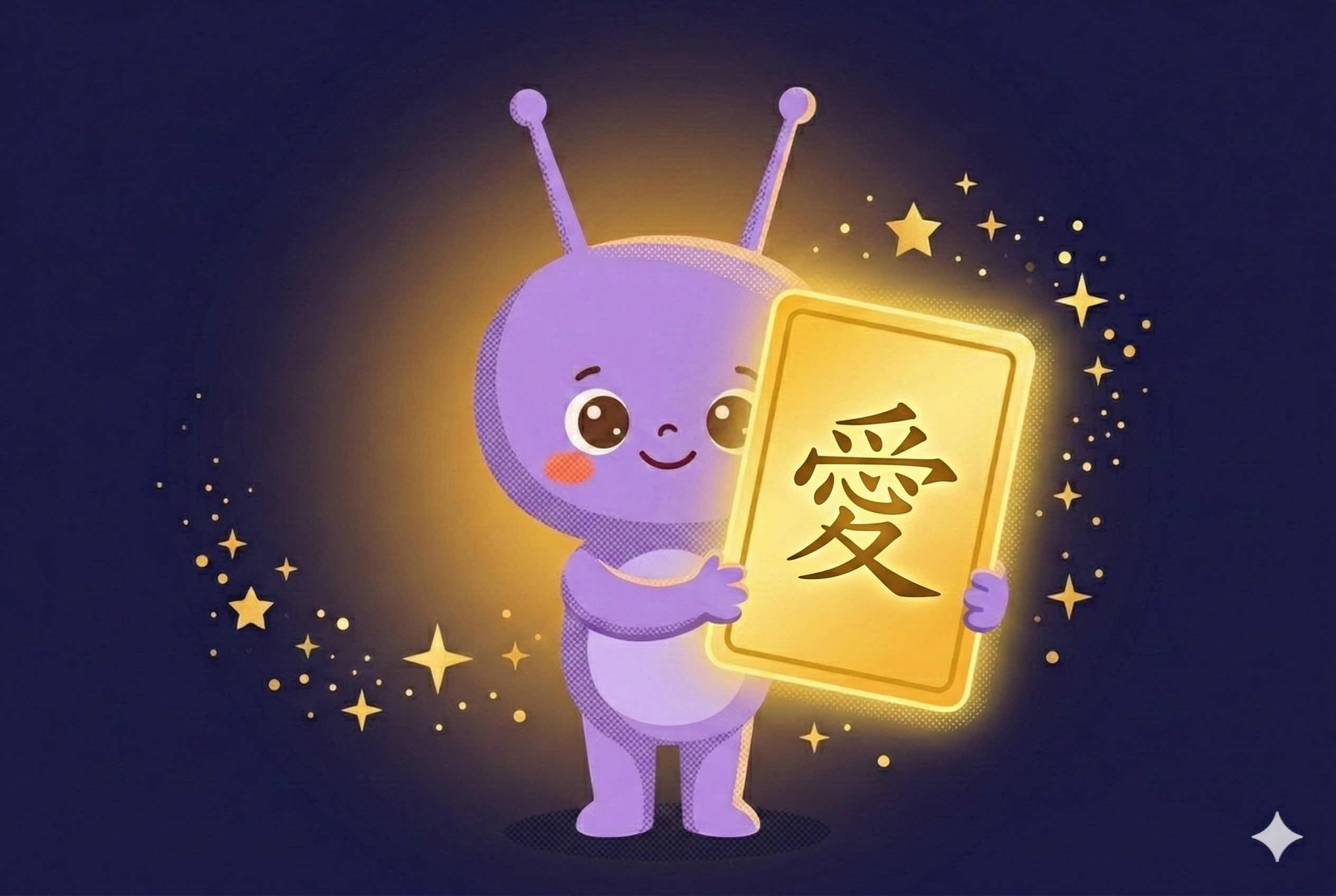 Bobo holding a glowing Chinese character